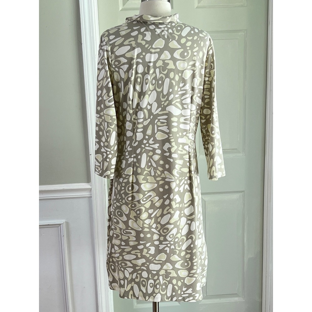 J. McLaughlin Ruffle Neck Dress L Women Catalina Cloth Abstract Taupe Preppy